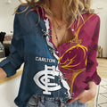 Personalised Broncos Rugby And Carlton Football Women Casual Shirt Sporty Version LT14