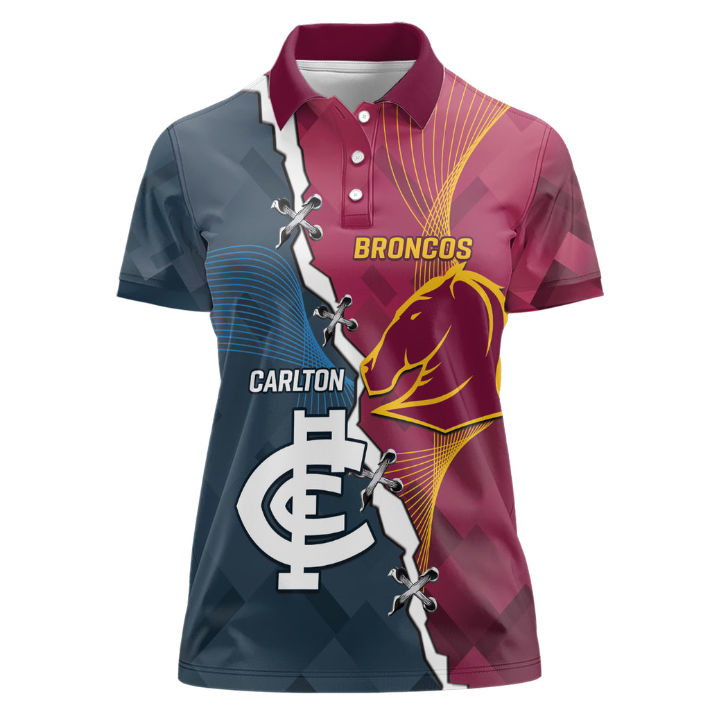 Personalised Broncos Rugby And Carlton Football Women Polo Shirt Sporty Version LT14