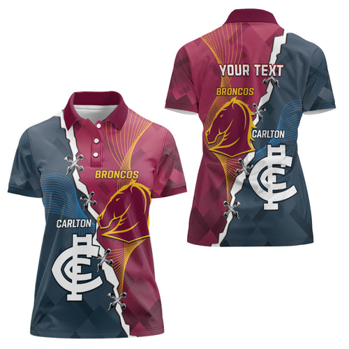 Personalised Broncos Rugby And Carlton Football Women Polo Shirt Sporty Version LT14