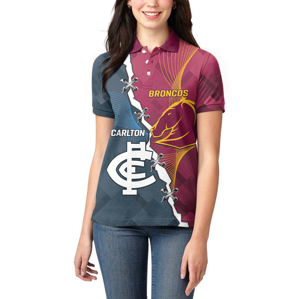 Personalised Broncos Rugby And Carlton Football Women Polo Shirt Sporty Version LT14