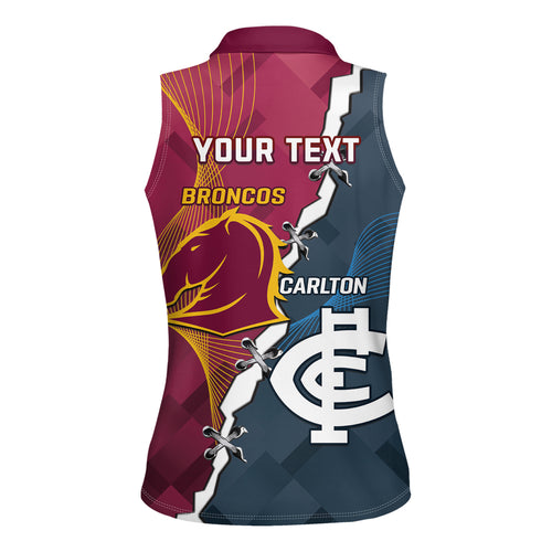 Personalised Broncos Rugby And Carlton Football Women Sleeveless Polo Shirt Sporty Version LT14