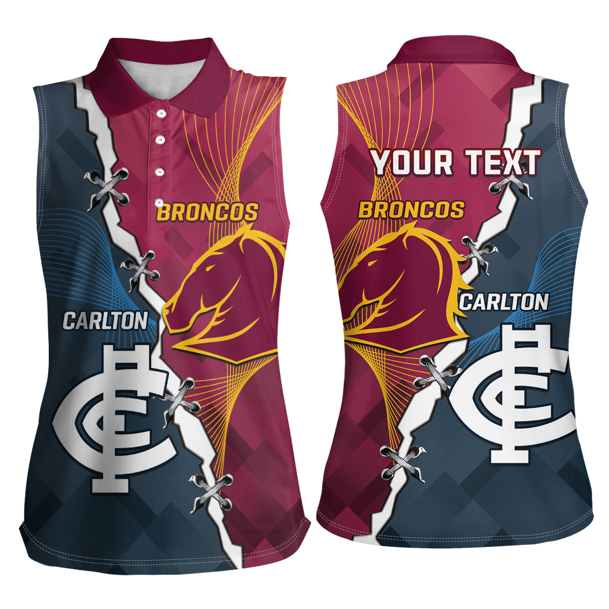 Personalised Broncos Rugby And Carlton Football Women Sleeveless Polo Shirt Sporty Version LT14