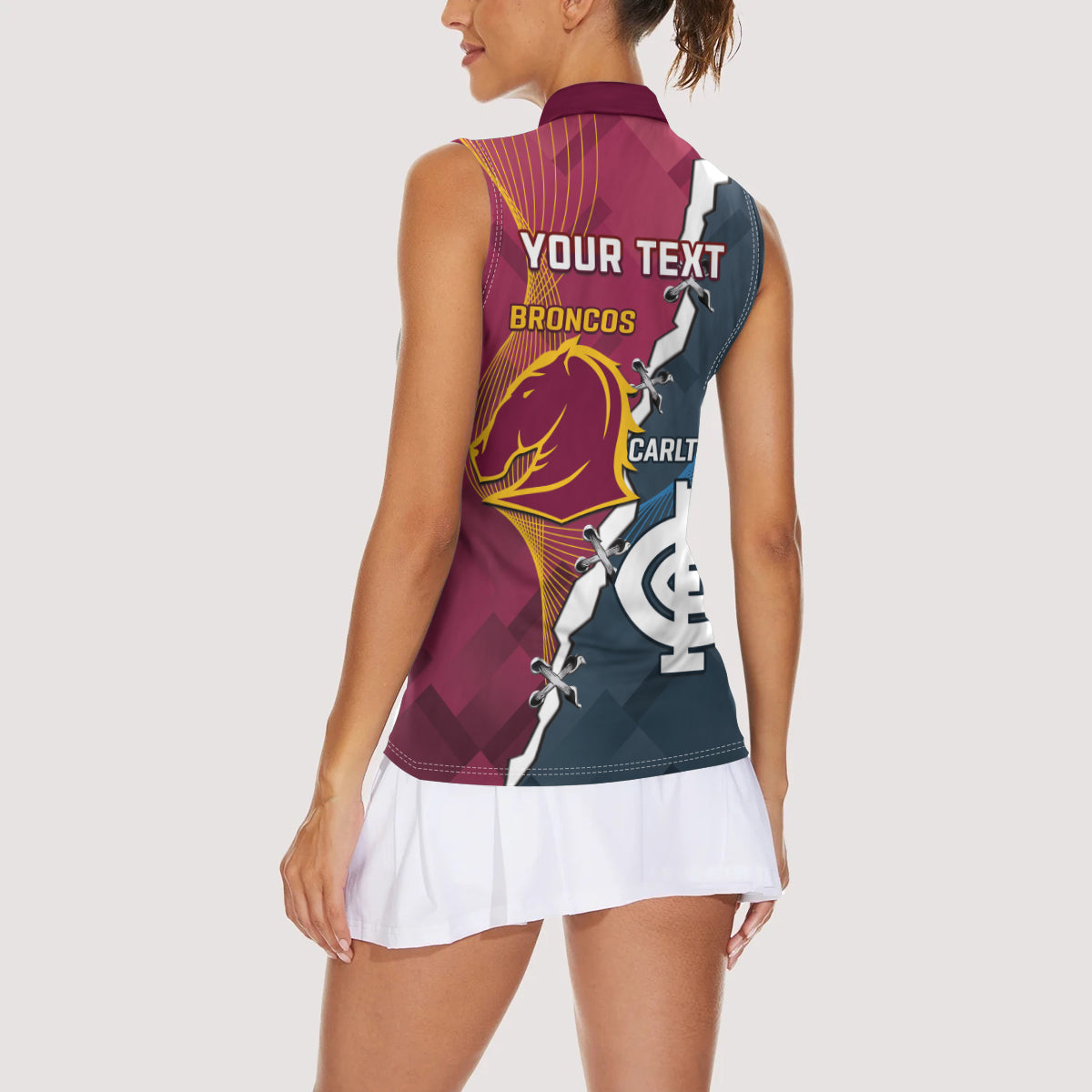 Personalised Broncos Rugby And Carlton Football Women Sleeveless Polo Shirt Sporty Version LT14