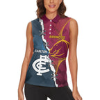 Personalised Broncos Rugby And Carlton Football Women Sleeveless Polo Shirt Sporty Version LT14
