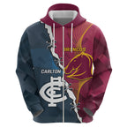 Personalised Broncos Rugby And Carlton Football Zip Hoodie Sporty Version LT14