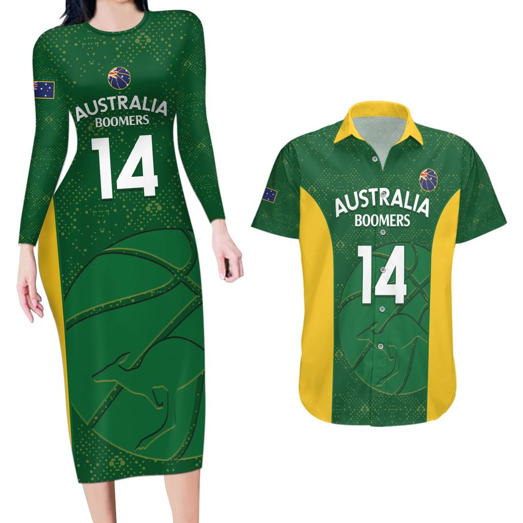 Custom Australia Basketball Couples Matching Long Sleeve Bodycon Dress and Hawaiian Shirt Go Champions Aussie Boomers National Color
