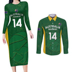 Custom Australia Basketball Couples Matching Long Sleeve Bodycon Dress and Long Sleeve Button Shirt Go Champions Aussie Boomers National Color