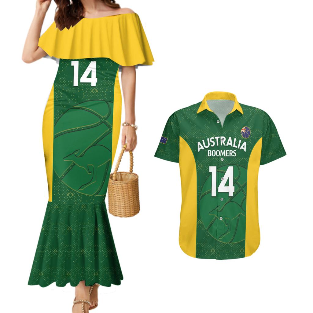 Custom Australia Basketball Couples Matching Mermaid Dress and Hawaiian Shirt Go Champions Aussie Boomers National Color