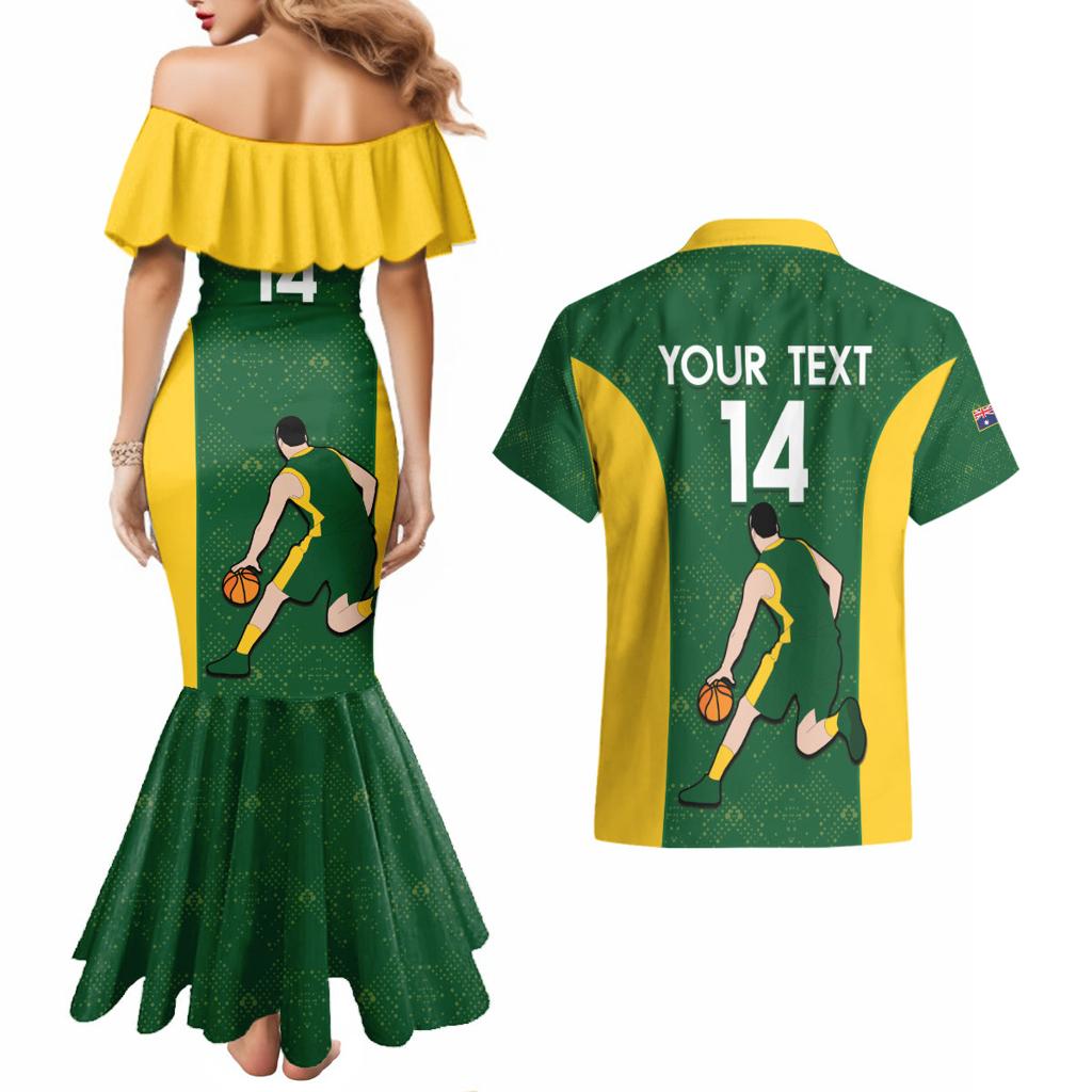 Custom Australia Basketball Couples Matching Mermaid Dress and Hawaiian Shirt Go Champions Aussie Boomers National Color