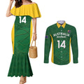 Custom Australia Basketball Couples Matching Mermaid Dress and Long Sleeve Button Shirt Go Champions Aussie Boomers National Color