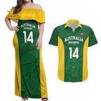Custom Australia Basketball Couples Matching Off Shoulder Maxi Dress and Hawaiian Shirt Go Champions Aussie Boomers National Color