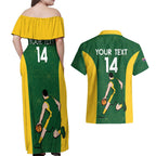 Custom Australia Basketball Couples Matching Off Shoulder Maxi Dress and Hawaiian Shirt Go Champions Aussie Boomers National Color