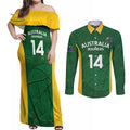 Custom Australia Basketball Couples Matching Off Shoulder Maxi Dress and Long Sleeve Button Shirt Go Champions Aussie Boomers National Color