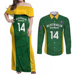 Custom Australia Basketball Couples Matching Off Shoulder Maxi Dress and Long Sleeve Button Shirt Go Champions Aussie Boomers National Color