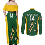 Custom Australia Basketball Couples Matching Off Shoulder Maxi Dress and Long Sleeve Button Shirt Go Champions Aussie Boomers National Color