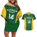 Custom Australia Basketball Couples Matching Off Shoulder Short Dress and Hawaiian Shirt Go Champions Aussie Boomers National Color