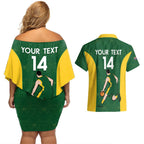 Custom Australia Basketball Couples Matching Off Shoulder Short Dress and Hawaiian Shirt Go Champions Aussie Boomers National Color