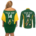 Custom Australia Basketball Couples Matching Off Shoulder Short Dress and Long Sleeve Button Shirt Go Champions Aussie Boomers National Color