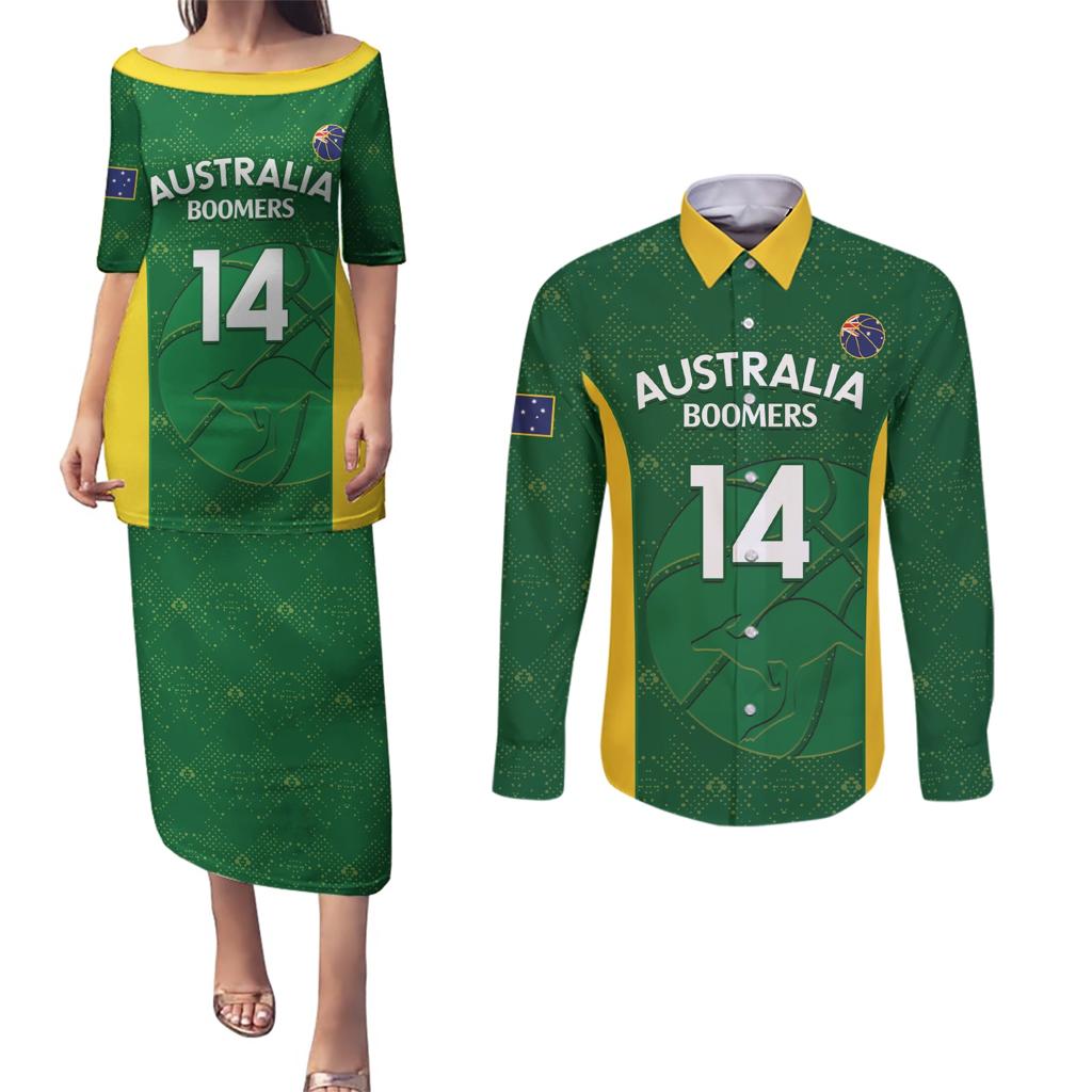 Custom Australia Basketball Couples Matching Puletasi and Long Sleeve Button Shirt Go Champions Aussie Boomers National Color