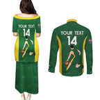 Custom Australia Basketball Couples Matching Puletasi and Long Sleeve Button Shirt Go Champions Aussie Boomers National Color