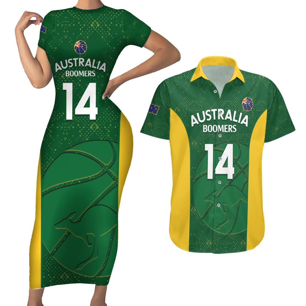 Custom Australia Basketball Couples Matching Short Sleeve Bodycon Dress and Hawaiian Shirt Go Champions Aussie Boomers National Color