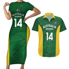 Custom Australia Basketball Couples Matching Short Sleeve Bodycon Dress and Hawaiian Shirt Go Champions Aussie Boomers National Color