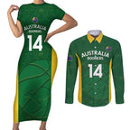 Custom Australia Basketball Couples Matching Short Sleeve Bodycon Dress and Long Sleeve Button Shirt Go Champions Aussie Boomers National Color