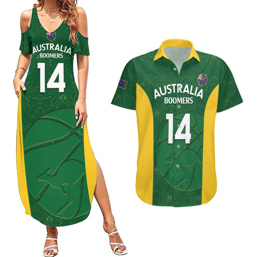 Custom Australia Basketball Couples Matching Summer Maxi Dress and Hawaiian Shirt Go Champions Aussie Boomers National Color