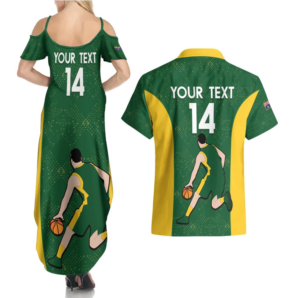Custom Australia Basketball Couples Matching Summer Maxi Dress and Hawaiian Shirt Go Champions Aussie Boomers National Color