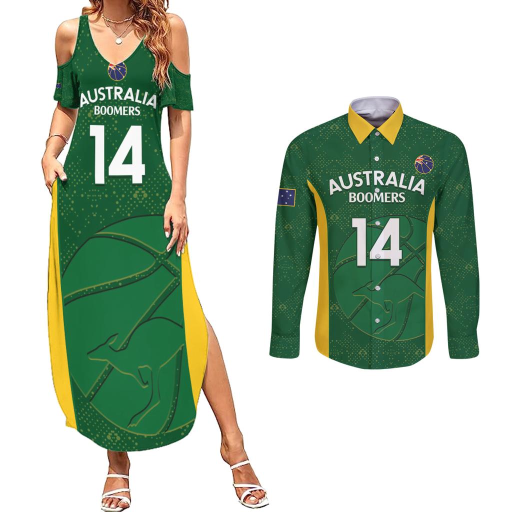 Custom Australia Basketball Couples Matching Summer Maxi Dress and Long Sleeve Button Shirt Go Champions Aussie Boomers National Color