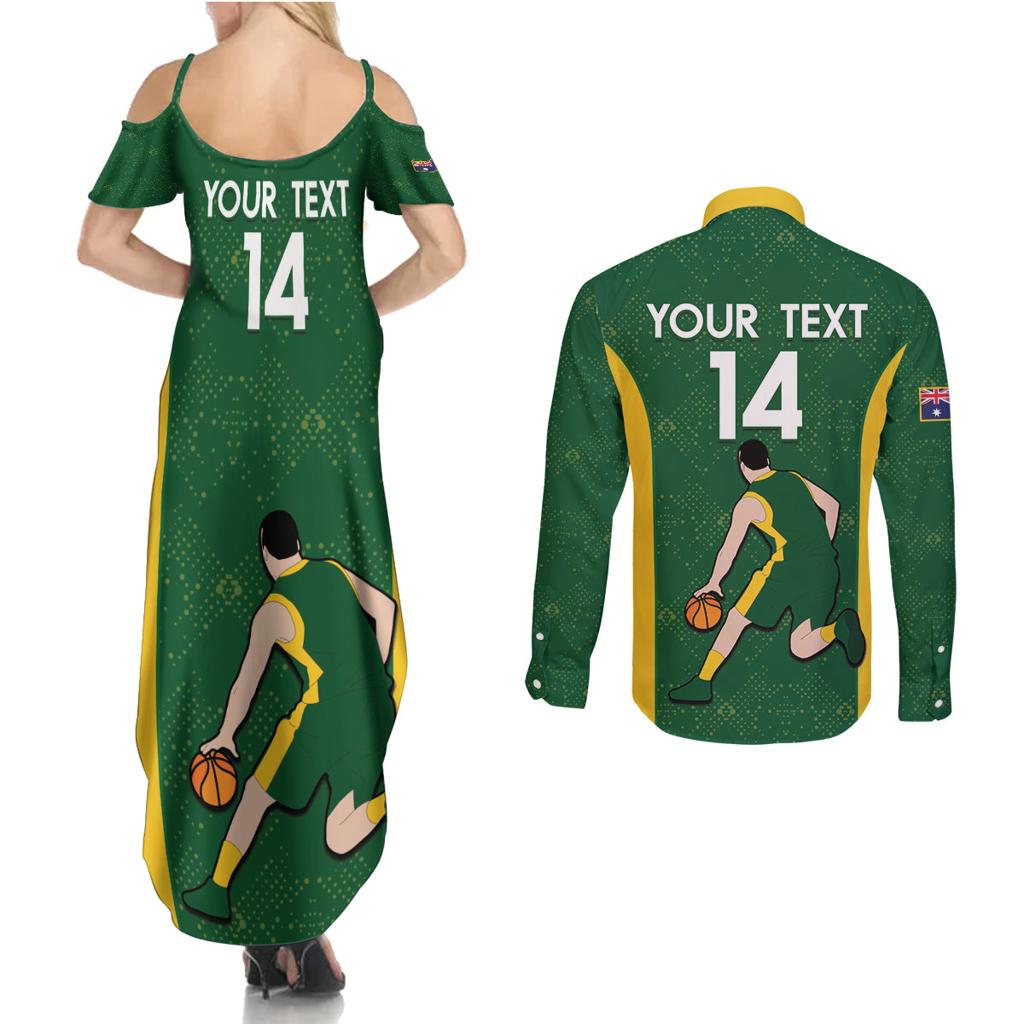 Custom Australia Basketball Couples Matching Summer Maxi Dress and Long Sleeve Button Shirt Go Champions Aussie Boomers National Color
