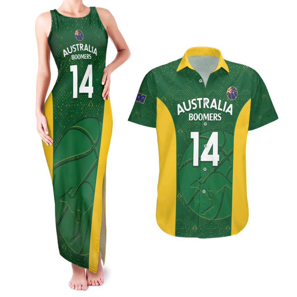 Custom Australia Basketball Couples Matching Tank Maxi Dress and Hawaiian Shirt Go Champions Aussie Boomers National Color