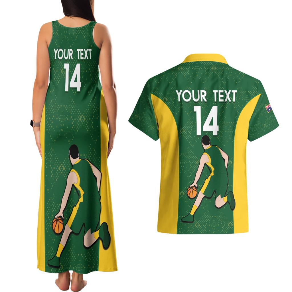Custom Australia Basketball Couples Matching Tank Maxi Dress and Hawaiian Shirt Go Champions Aussie Boomers National Color