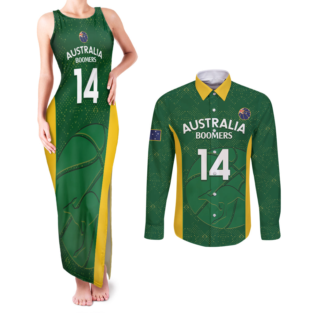 Custom Australia Basketball Couples Matching Tank Maxi Dress and Long Sleeve Button Shirt Go Champions Aussie Boomers National Color