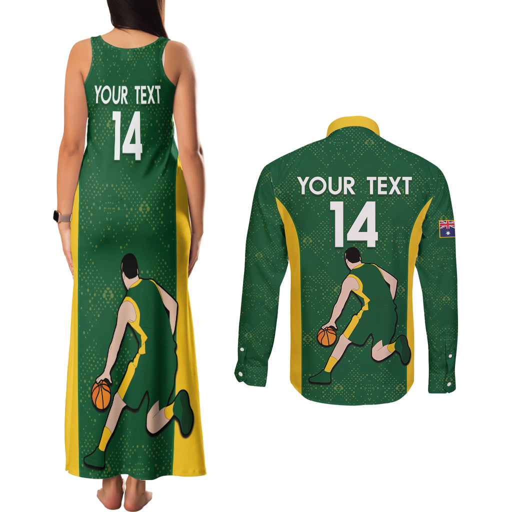 Custom Australia Basketball Couples Matching Tank Maxi Dress and Long Sleeve Button Shirt Go Champions Aussie Boomers National Color