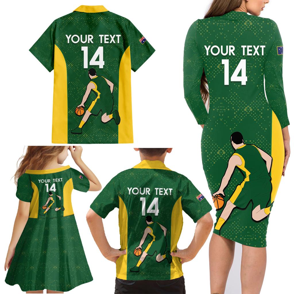 Custom Australia Basketball Family Matching Long Sleeve Bodycon Dress and Hawaiian Shirt Go Champions Aussie Boomers National Color