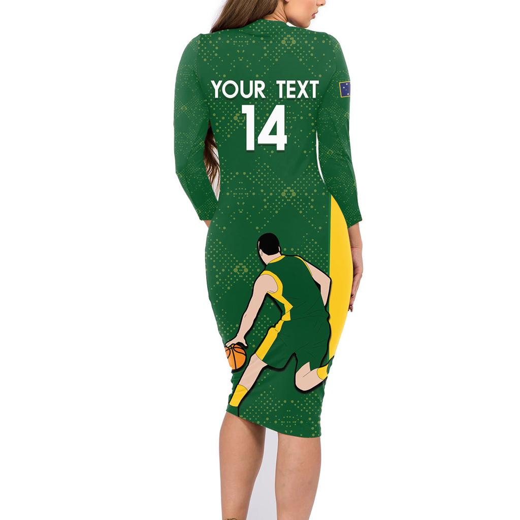 Custom Australia Basketball Family Matching Long Sleeve Bodycon Dress and Hawaiian Shirt Go Champions Aussie Boomers National Color