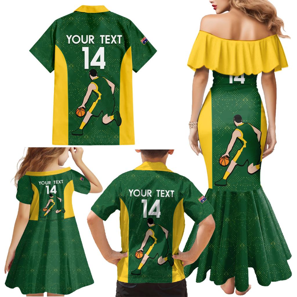 Custom Australia Basketball Family Matching Mermaid Dress and Hawaiian Shirt Go Champions Aussie Boomers National Color