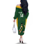 Custom Australia Basketball Family Matching Off The Shoulder Long Sleeve Dress and Hawaiian Shirt Go Champions Aussie Boomers National Color