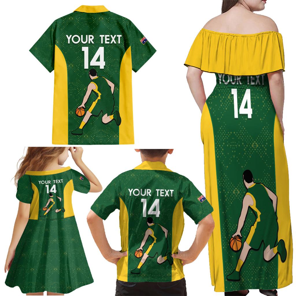 Custom Australia Basketball Family Matching Off Shoulder Maxi Dress and Hawaiian Shirt Go Champions Aussie Boomers National Color