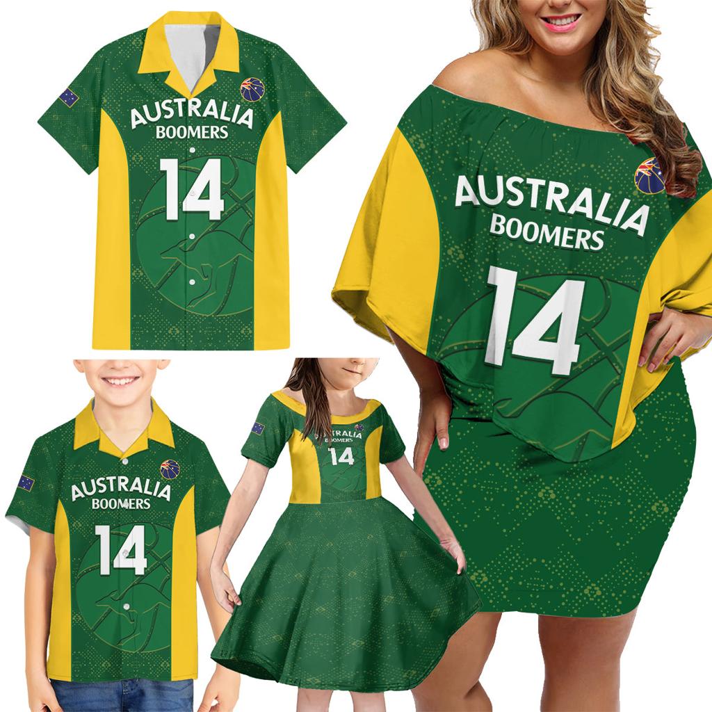 Custom Australia Basketball Family Matching Off Shoulder Short Dress and Hawaiian Shirt Go Champions Aussie Boomers National Color