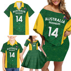 Custom Australia Basketball Family Matching Off Shoulder Short Dress and Hawaiian Shirt Go Champions Aussie Boomers National Color