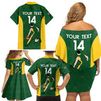 Custom Australia Basketball Family Matching Off Shoulder Short Dress and Hawaiian Shirt Go Champions Aussie Boomers National Color
