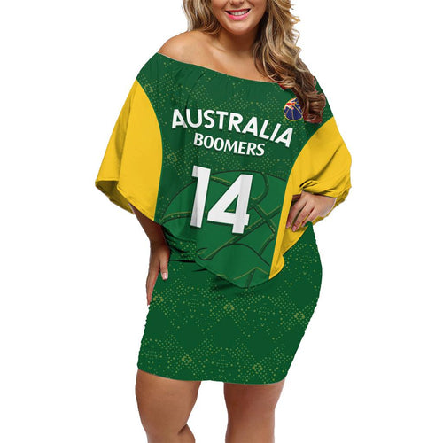 Custom Australia Basketball Family Matching Off Shoulder Short Dress and Hawaiian Shirt Go Champions Aussie Boomers National Color
