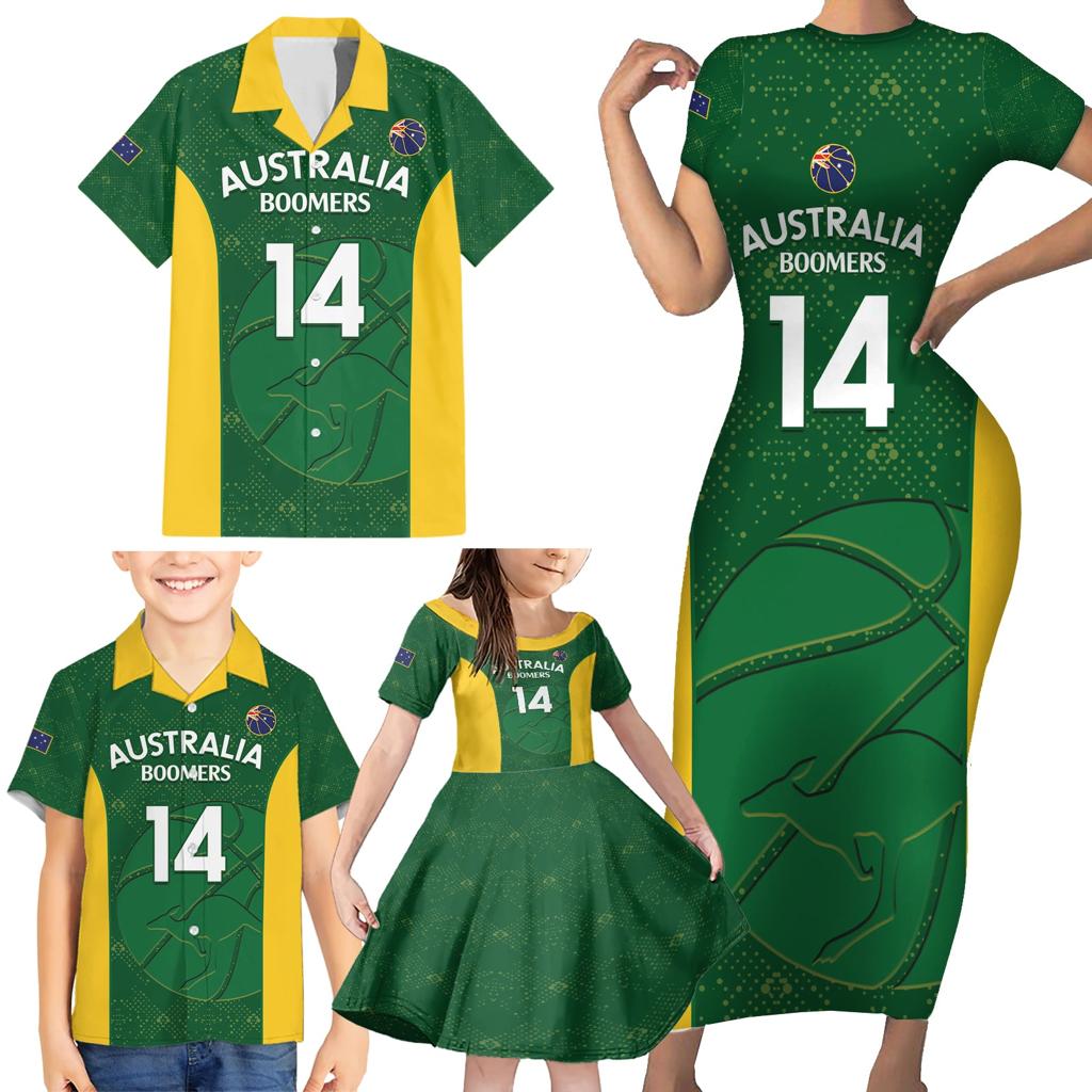 Custom Australia Basketball Family Matching Short Sleeve Bodycon Dress and Hawaiian Shirt Go Champions Aussie Boomers National Color