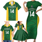Custom Australia Basketball Family Matching Short Sleeve Bodycon Dress and Hawaiian Shirt Go Champions Aussie Boomers National Color