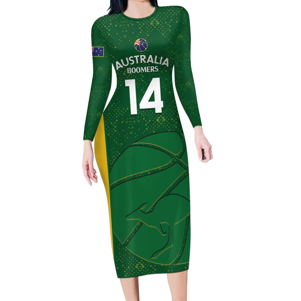Custom Australia Basketball Long Sleeve Bodycon Dress Go Champions Aussie Boomers National Color
