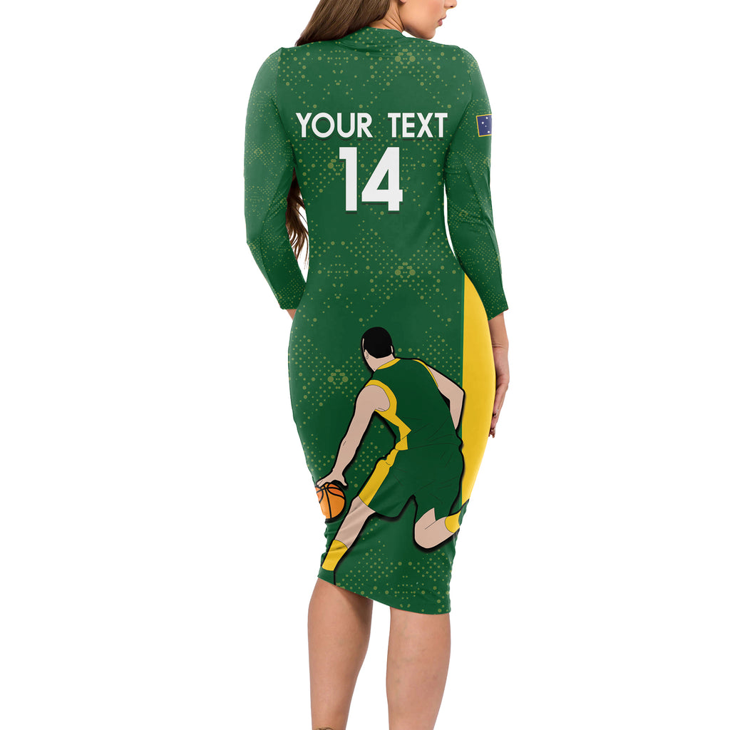 Custom Australia Basketball Long Sleeve Bodycon Dress Go Champions Aussie Boomers National Color