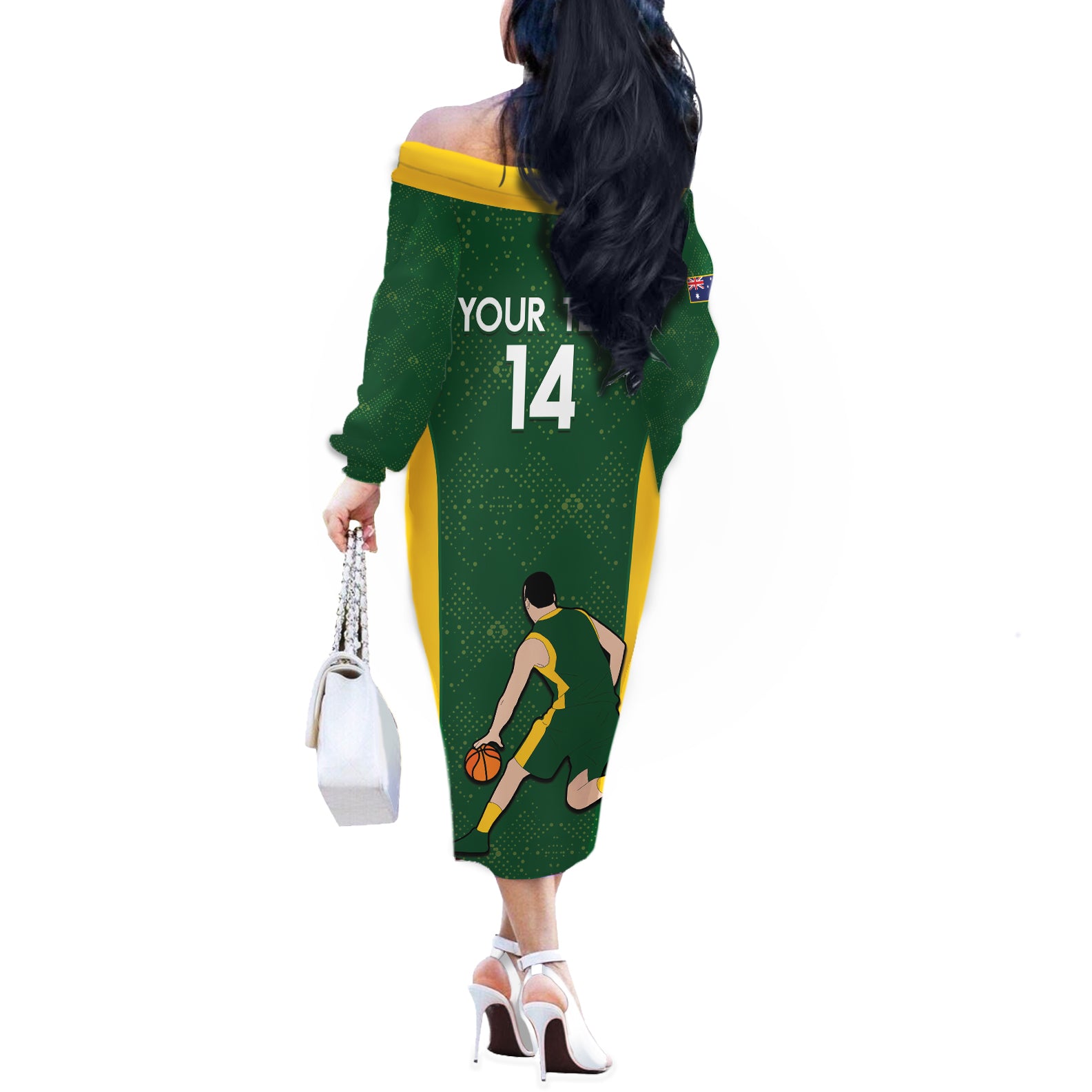 Custom Australia Basketball Off The Shoulder Long Sleeve Dress Go Champions Aussie Boomers National Color