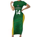 Custom Australia Basketball Short Sleeve Bodycon Dress Go Champions Aussie Boomers National Color